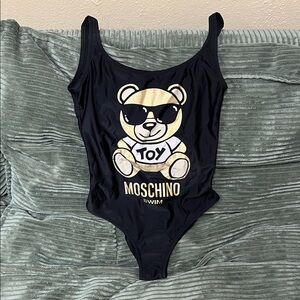 Moschino Black One-Piece Swimsuit with Gold Teddy Graphic